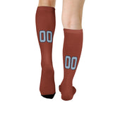 Custom Coral Red Light Blue Knee-High Sock