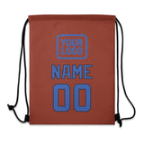 Custom Coral Red Sky Blue Drawstring Bag