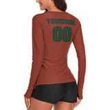 Custom Coral Red Green Women's Long-Sleeve Shirt