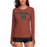 Custom Coral Red Dark Green Women's Long-Sleeve Shirt