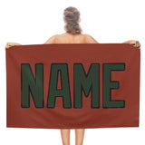 Custom Coral Red Dark Green Beach Towel