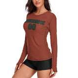 Custom Coral Red Dark Green Women's Long-Sleeve Shirt