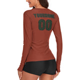 Custom Coral Red Dark Green Women's Long-Sleeve Shirt