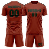 Custom Coral Red Dark Green Soccer Jersey