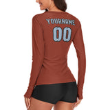 Custom Coral Red Light Blue Women's Long-Sleeve Shirt