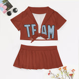Custom Coral Red Light Blue Cheerleading Uniform Set