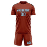 Custom Coral Red Light Blue Soccer Jersey