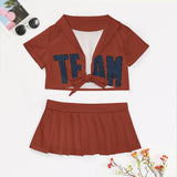 Custom Coral Red Blue Cheerleading Uniform Set