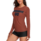 Custom Coral Red Navy Women's Long-Sleeve Shirt