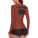 Custom Coral Red Navy Women's Long-Sleeve Shirt