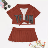 Custom Coral Red Dark Grey Cheerleading Uniform Set