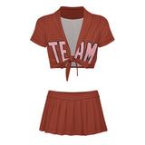 Custom Coral Red Light Pink Cheerleading Uniform Set