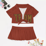 Custom Coral Red Khaki Cheerleading Uniform Set