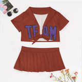 Custom Coral Red Light Purple Cheerleading Uniform Set