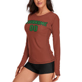Custom Coral Red Emerald Green Women's Long-Sleeve Shirt
