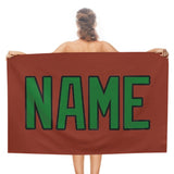 Custom Coral Red Emerald Green Beach Towel