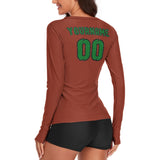 Custom Coral Red Emerald Green Women's Long-Sleeve Shirt