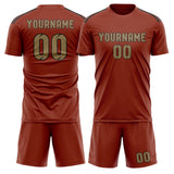 Custom Coral Red Light Khaki Soccer Jersey