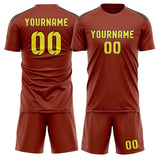 Custom Coral Red Light Yellow Soccer Jersey