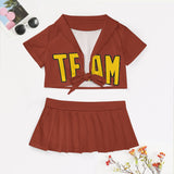 Custom Coral Red Gold Cheerleading Uniform Set