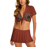 Custom Coral Red Brown Cheerleading Uniform Set