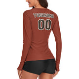 Custom Coral Red Brown Women's Long-Sleeve Shirt