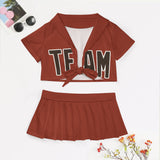 Custom Coral Red Brown Cheerleading Uniform Set