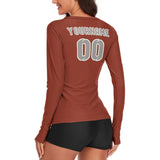 Custom Coral Red Gray Women's Long-Sleeve Shirt