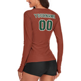 Custom Coral Red Green Women's Long-Sleeve Shirt