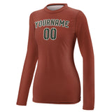 Custom Coral Red Dark Green Women's Long-Sleeve Shirt