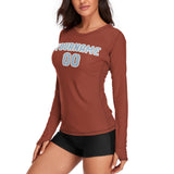 Custom Coral Red Light Blue Women's Long-Sleeve Shirt