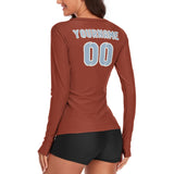 Custom Coral Red Light Blue Women's Long-Sleeve Shirt