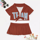 Custom Coral Red Light Blue Cheerleading Uniform Set