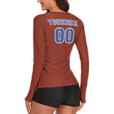 Custom Coral Red Sky Blue Women's Long-Sleeve Shirt