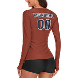 Custom Coral Red Blue Women's Long-Sleeve Shirt