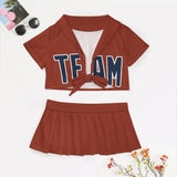 Custom Coral Red Blue Cheerleading Uniform Set