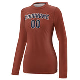 Custom Coral Red Navy Women's Long-Sleeve Shirt