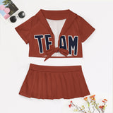 Custom Coral Red Navy Cheerleading Uniform Set