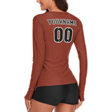 Custom Coral Red Black Women's Long-Sleeve Shirt