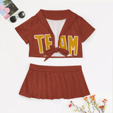 Custom Coral Red Yellow Cheerleading Uniform Set
