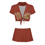Custom Coral Red Khaki Cheerleading Uniform Set