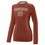 Custom Coral Red Khaki Women's Long-Sleeve Shirt