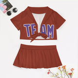 Custom Coral Red Light Purple Cheerleading Uniform Set