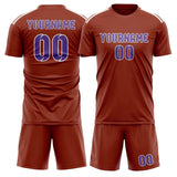 Custom Coral Red Light Purple Soccer Jersey