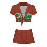 Custom Coral Red Emerald Green Cheerleading Uniform Set