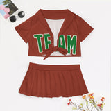Custom Coral Red Emerald Green Cheerleading Uniform Set