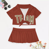 Custom Coral Red Light Khaki Cheerleading Uniform Set