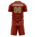 Custom Coral Red Light Khaki Soccer Jersey