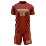 Custom Coral Red Light Khaki Soccer Jersey