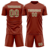 Custom Coral Red Light Khaki Soccer Jersey